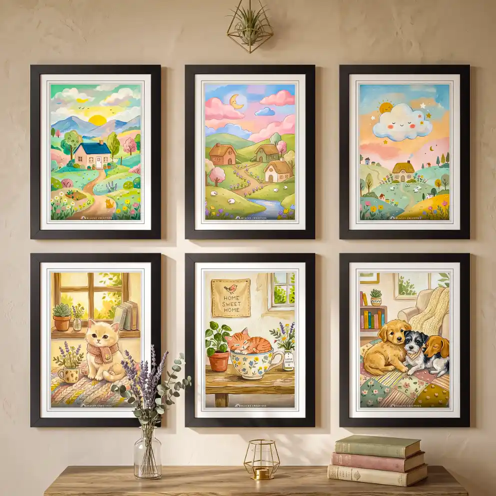 Cottagecore Cute Pets Wall Painting Set, 9x13 Inch