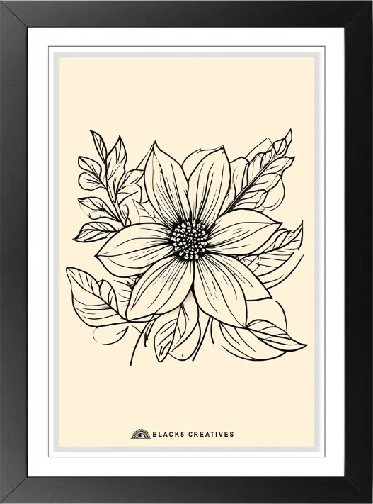 Botanical Line Art Flower Wall Painting With Frame 9x13 Inch