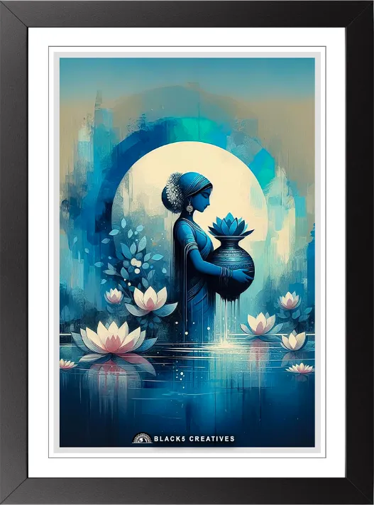 Woman Lotus Urn Wall Painting With Frame – 9x13 Inch
