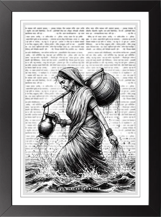 Woman Carrying Water Wall Painting With Frame – 9x13 Inch