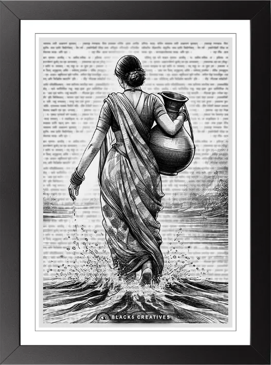 Woman Walking Water Wall Painting With Frame – 9x13 Inch