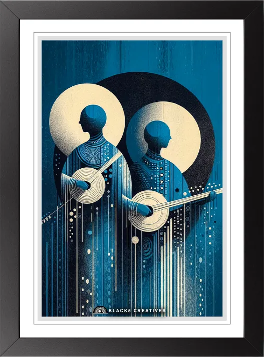Abstract Sitar Duo Wall Painting With Frame – 9x13 Inch