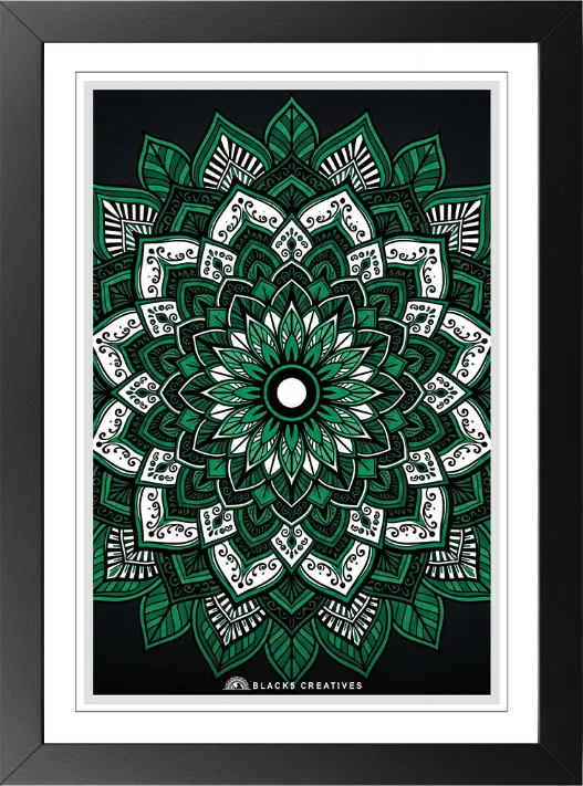 Green Mandala Meditation Wall Painting With Frame 9x13 Inch