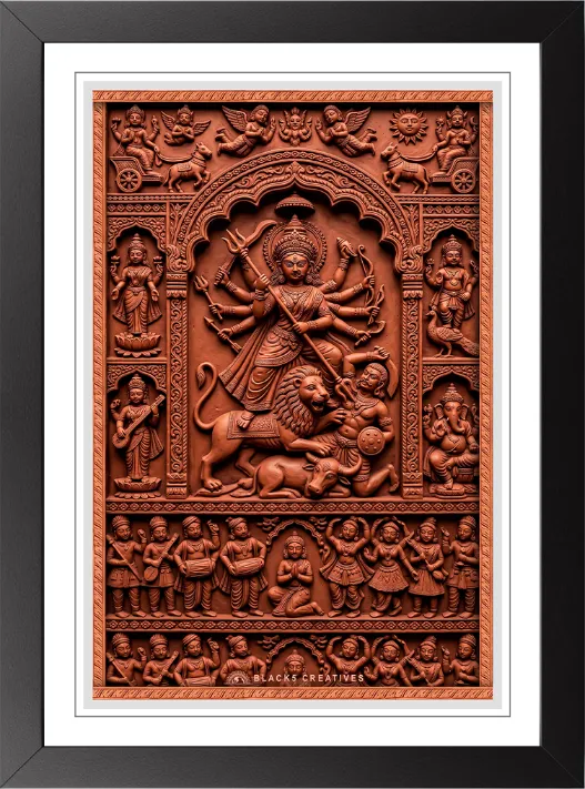 Durga Terracotta Relief Wall Painting With Frame – 9x13 Inch