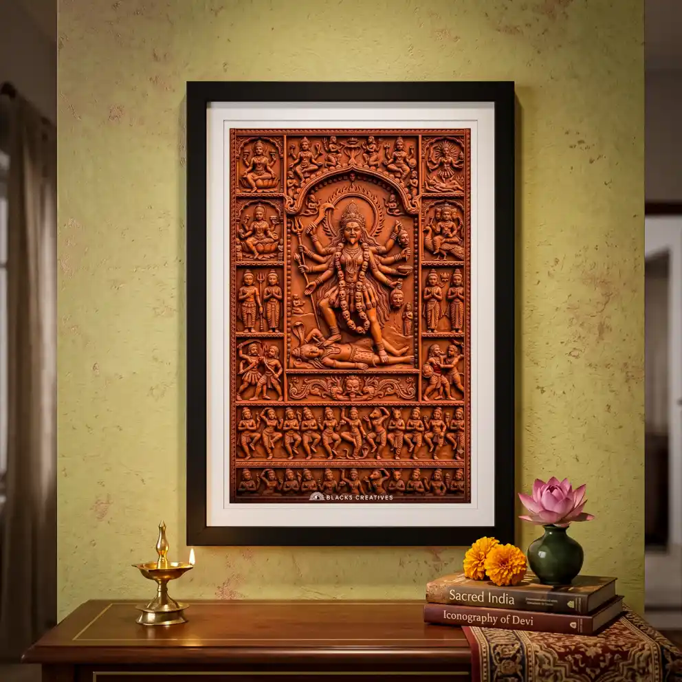 Kali Terracotta Relief Wall Painting With Frame – 9x13 Inch