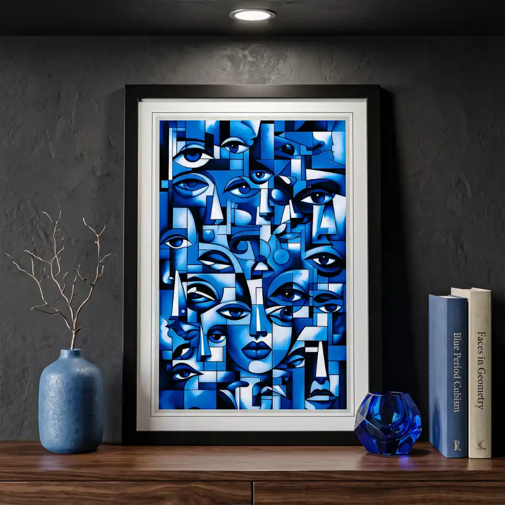 Blue Abstract Eyes Aesthetic Wall Painting With Frame 9x13