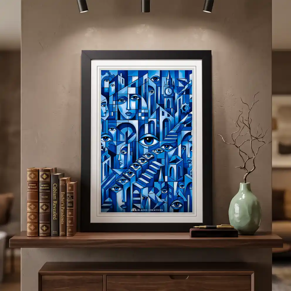 Blue Surreal City Aesthetic Wall Painting With Frame 9x13