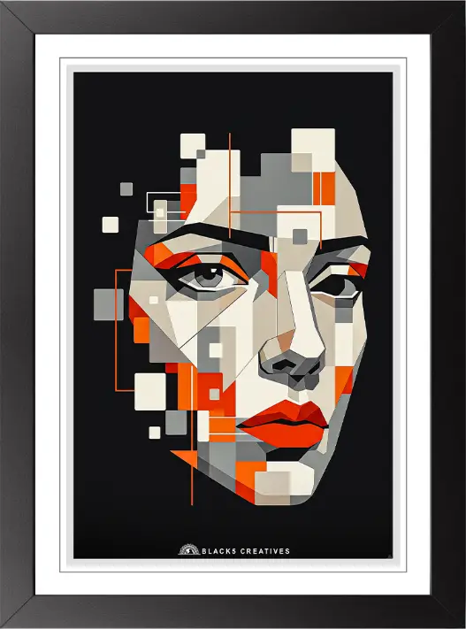 Bold Geometric Face Aesthetic Wall Painting With Frame 9x13