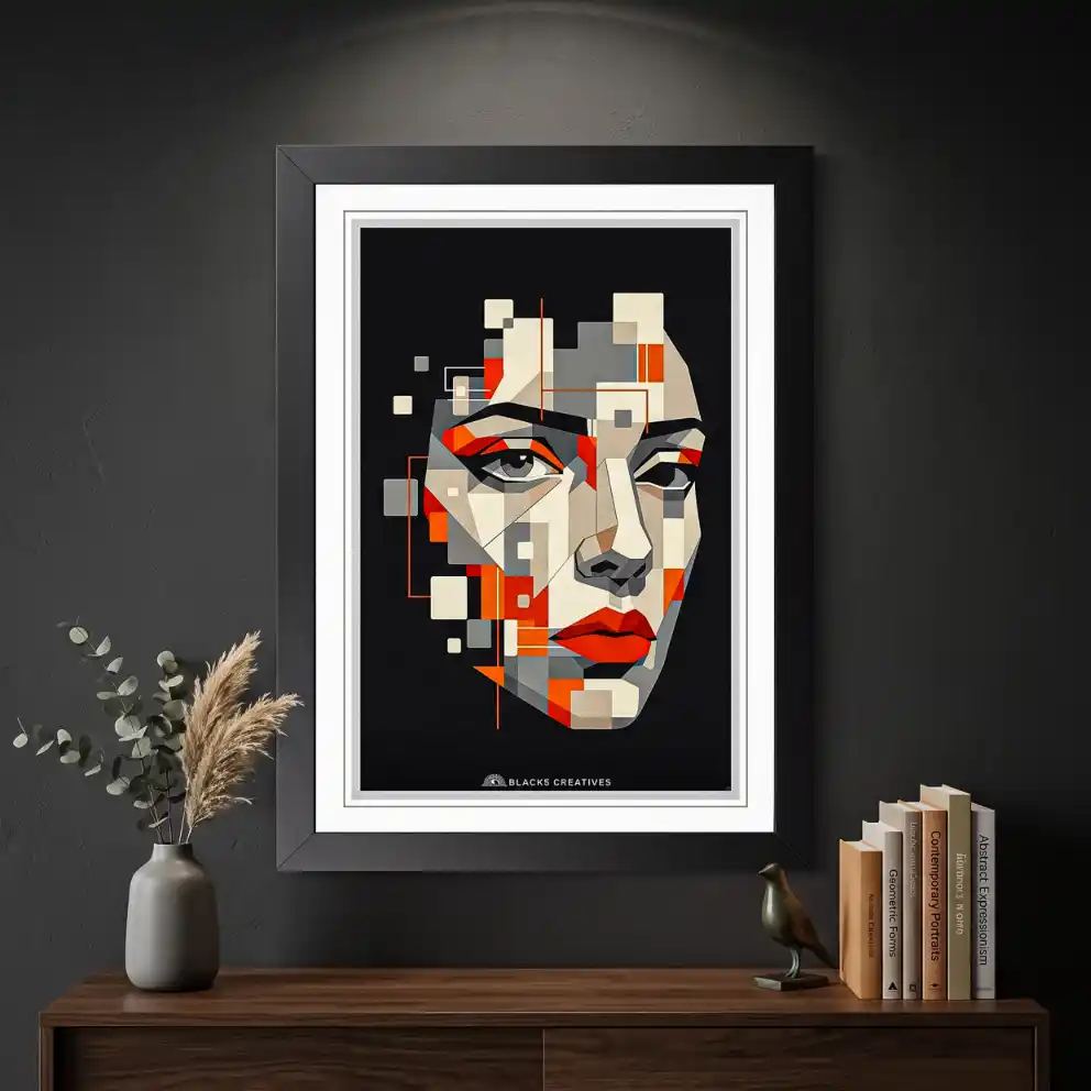 Bold Geometric Face Aesthetic Wall Painting With Frame 9x13
