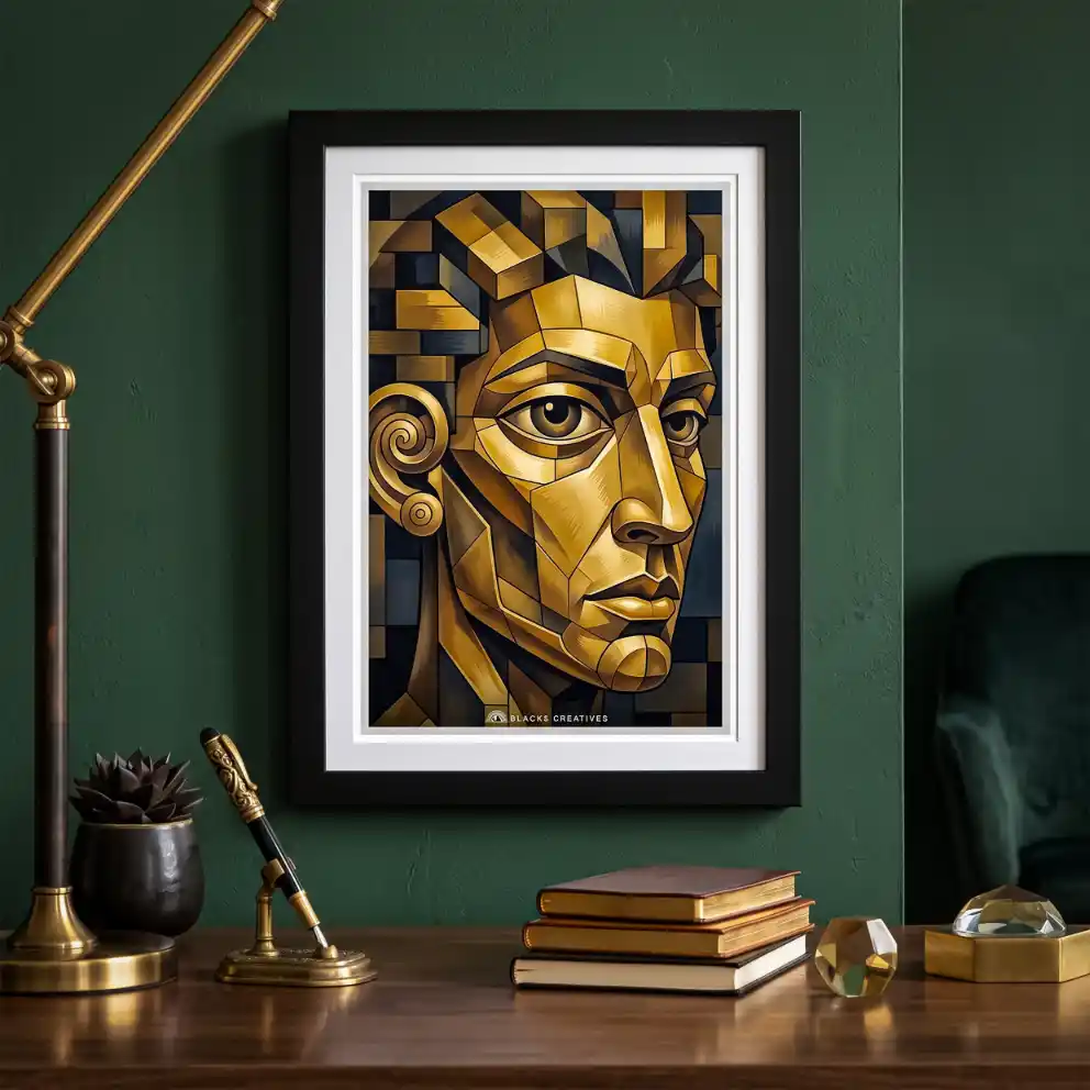 Golden Mosaic Face Aesthetic Wall Painting With Frame 9x13