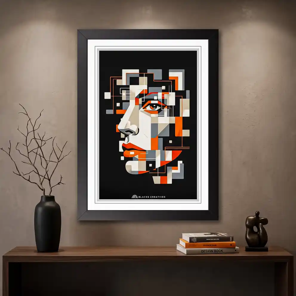 Abstract Circuit Face Aesthetic Wall Painting With Frame 9x13