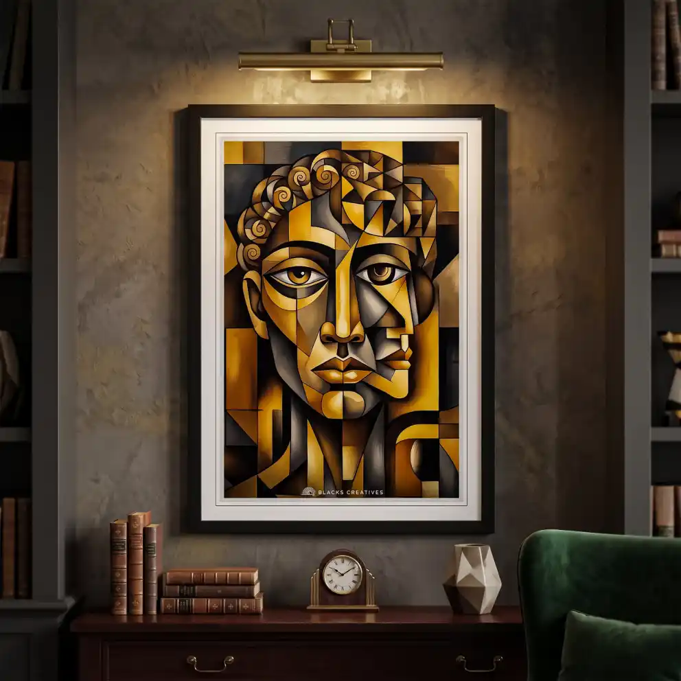 Golden Classical Face Aesthetic Wall Painting With Frame 9x13