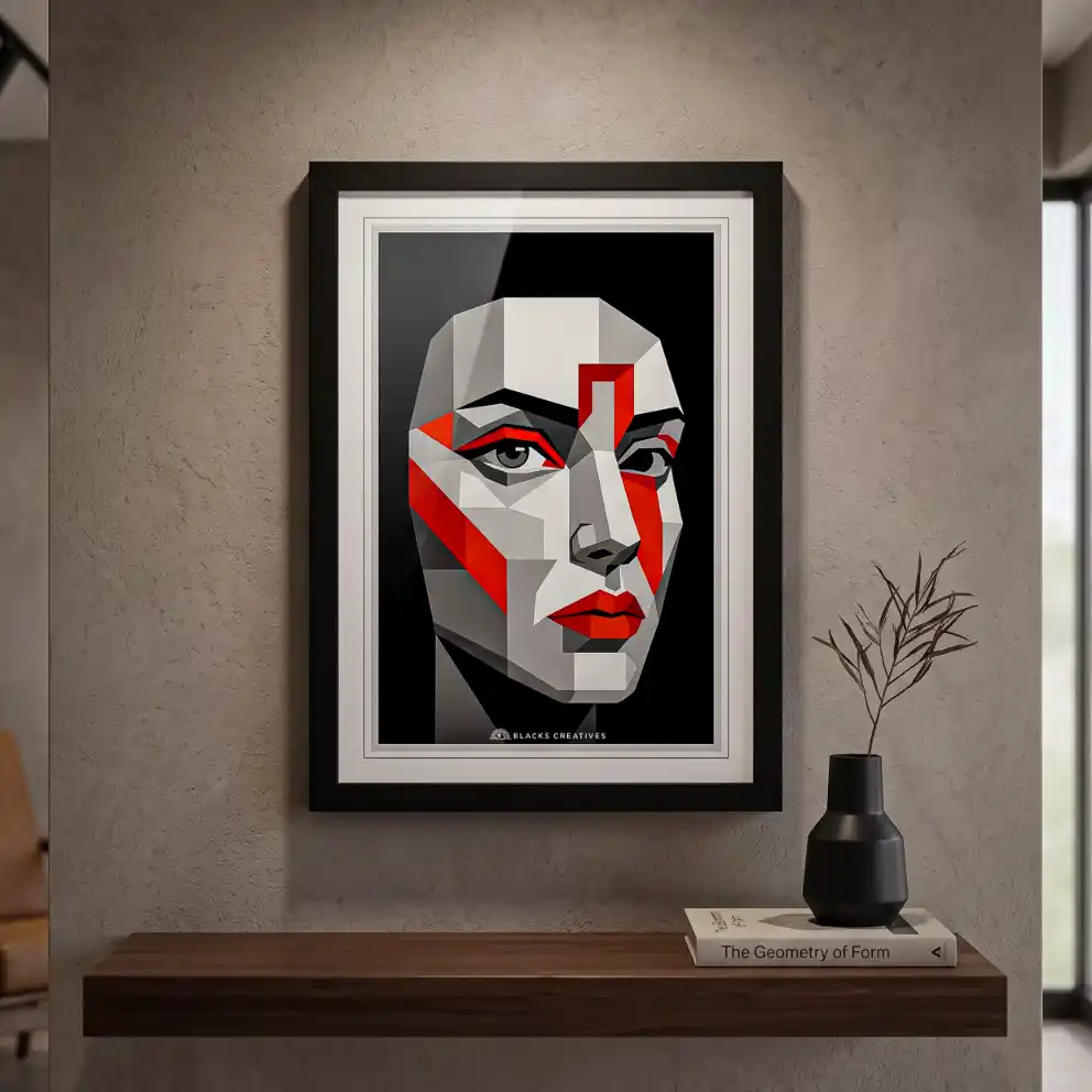 Low Poly Face Aesthetic Wall Painting With Frame 9x13