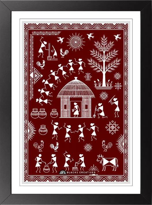Warli Tribal Wall Painting With Frame Aesthetic Home Decor 9x13 Inch