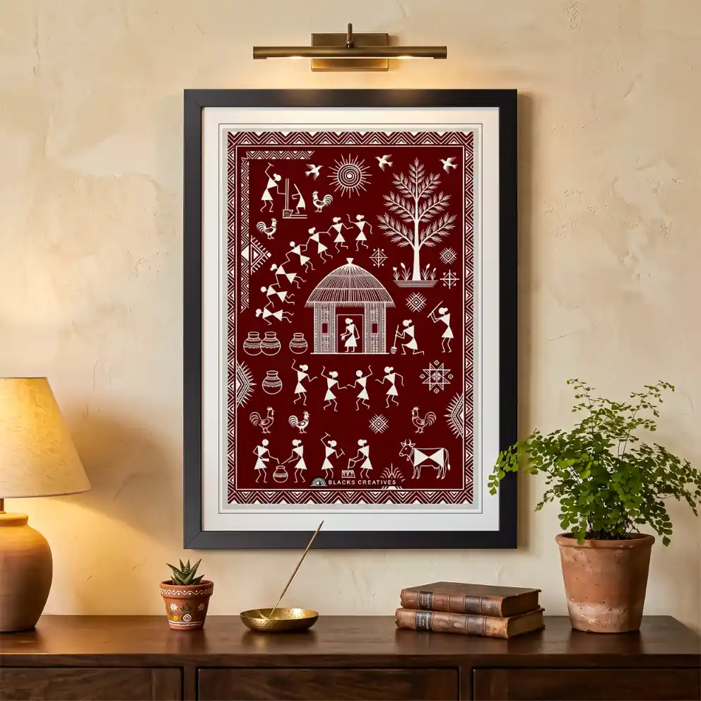 Warli Tribal Wall Painting With Frame Aesthetic Home Decor 9x13 Inch