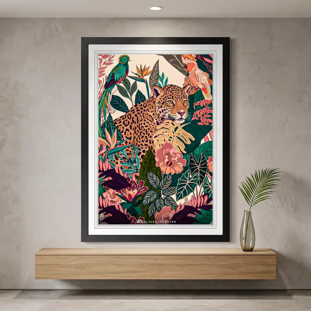 Jungle Leopard Tropical Aesthetic Wall Painting With Frame 9x13