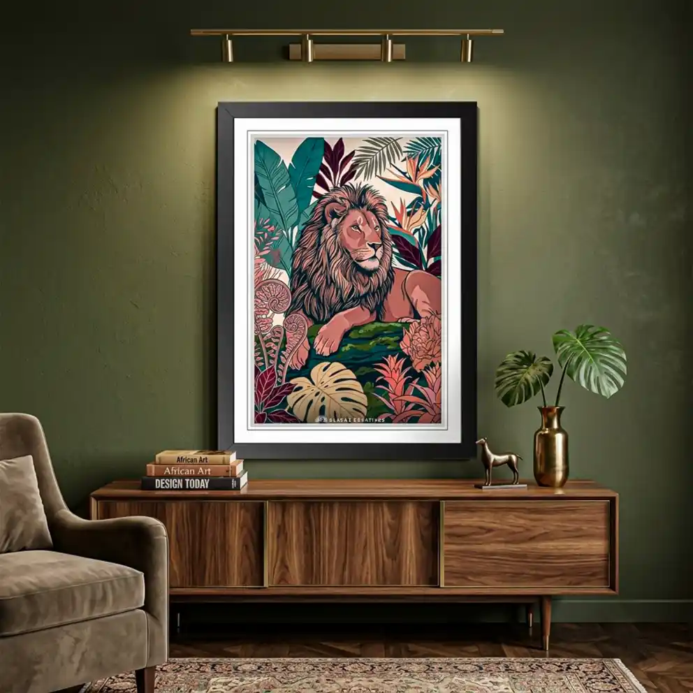 Majestic Lion Tropical Aesthetic Wall Painting With Frame 9x13