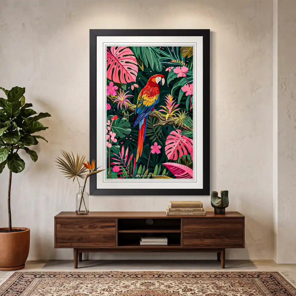 Tropical Macaw Parrot Aesthetic Wall Painting With Frame 9x13