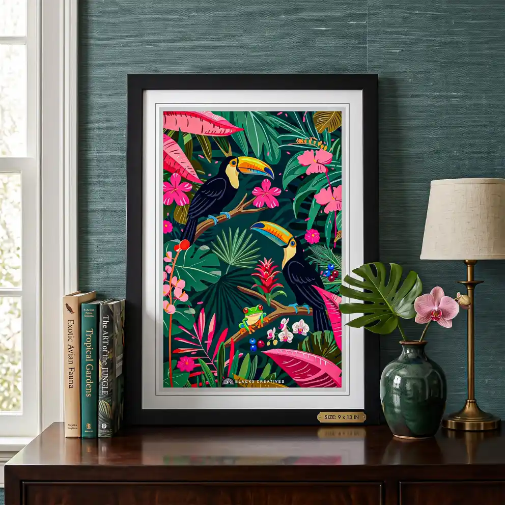 Tropical Toucan Duo Aesthetic Wall Painting With Frame 9x13