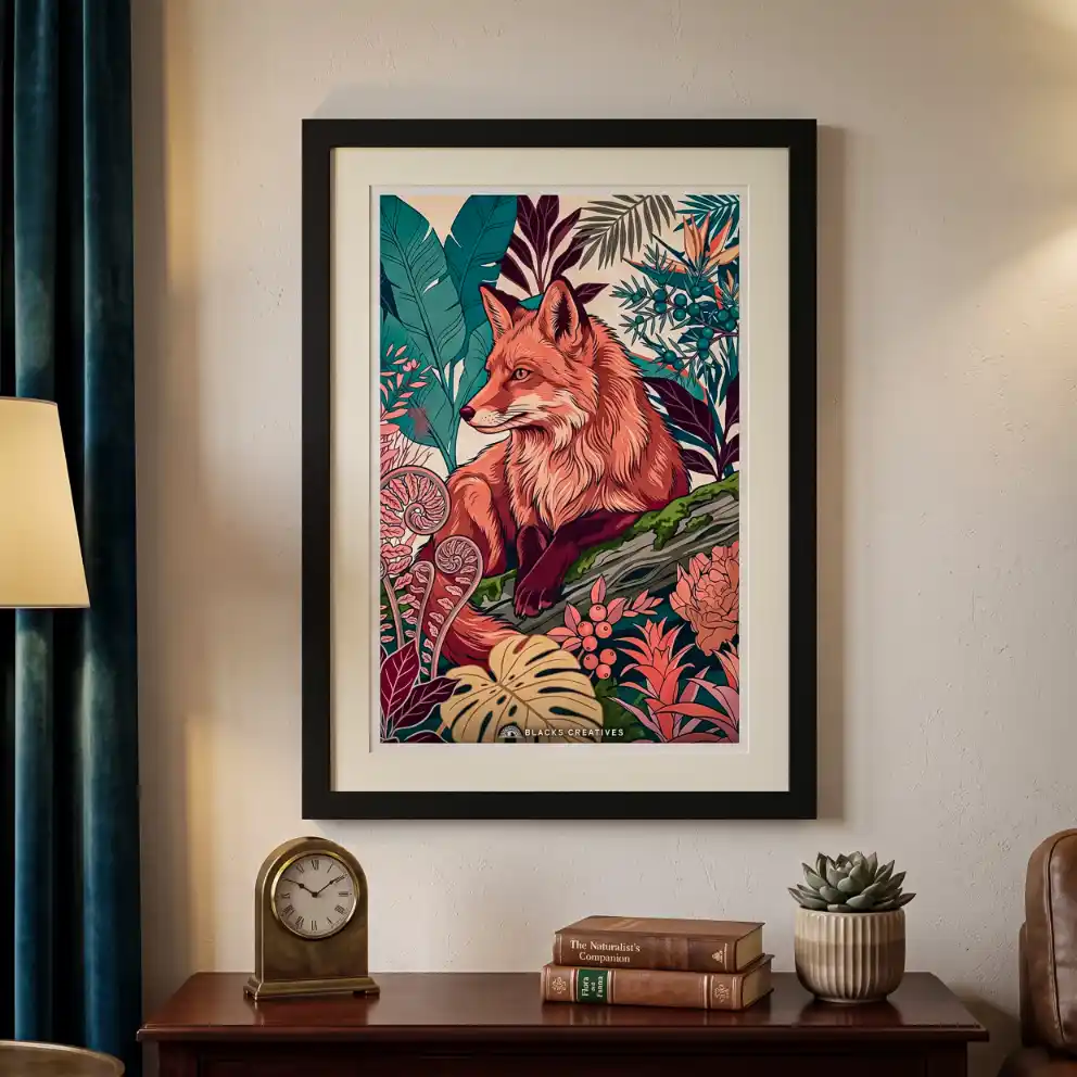 Tropical Forest Fox Aesthetic Wall Painting With Frame 9x13