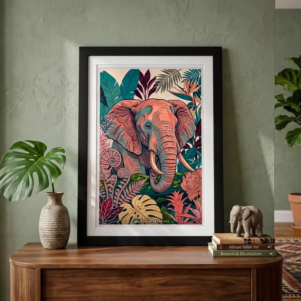 Tropical Elephant Jungle Aesthetic Wall Painting With Frame 9x13