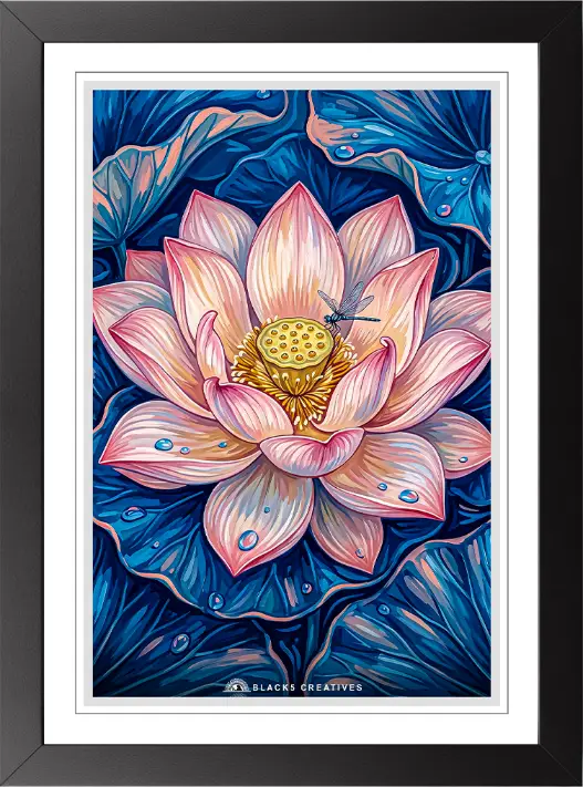 Lotus Flower Close-Up Aesthetic Wall Painting With Frame 9x13