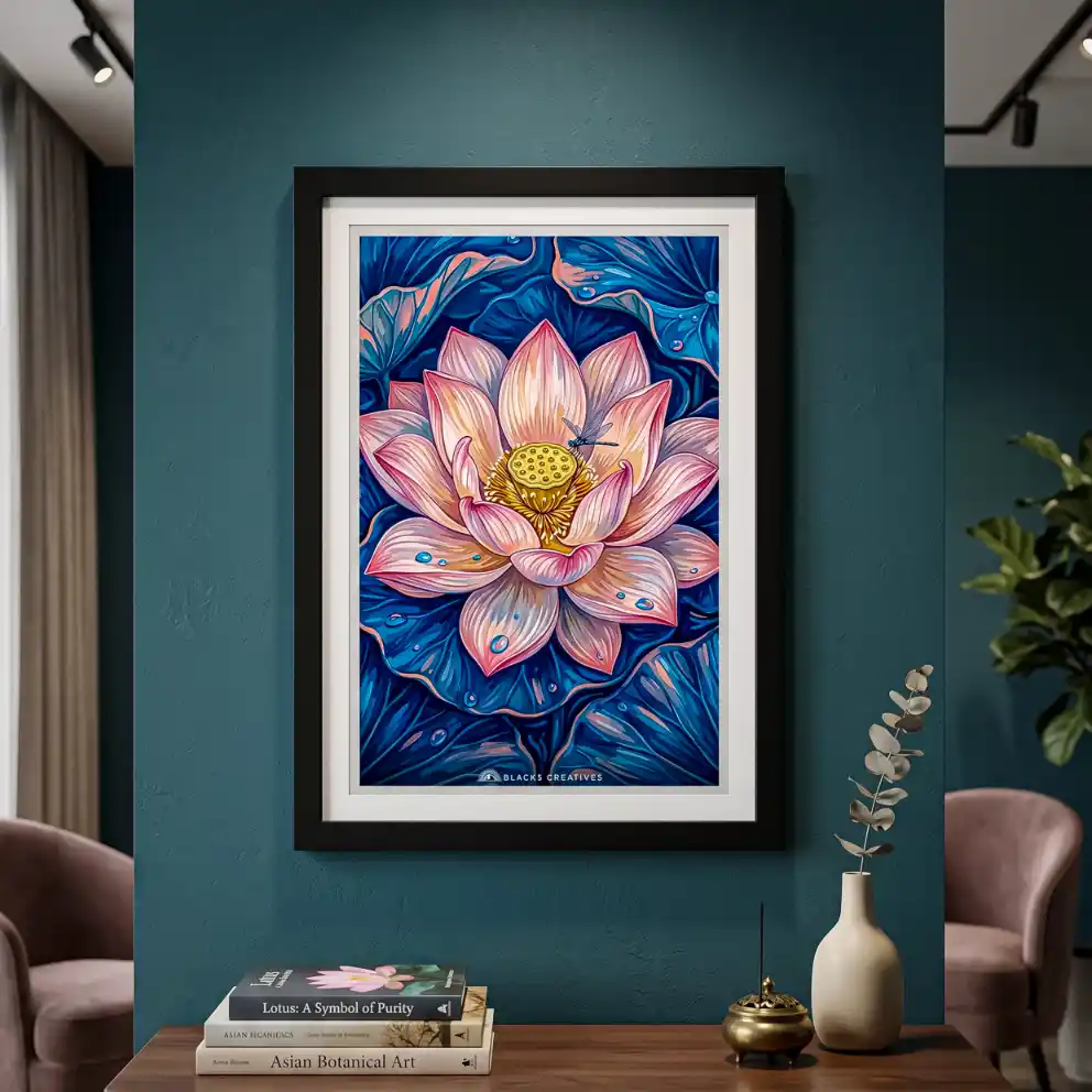 Lotus Flower Close-Up Aesthetic Wall Painting With Frame 9x13