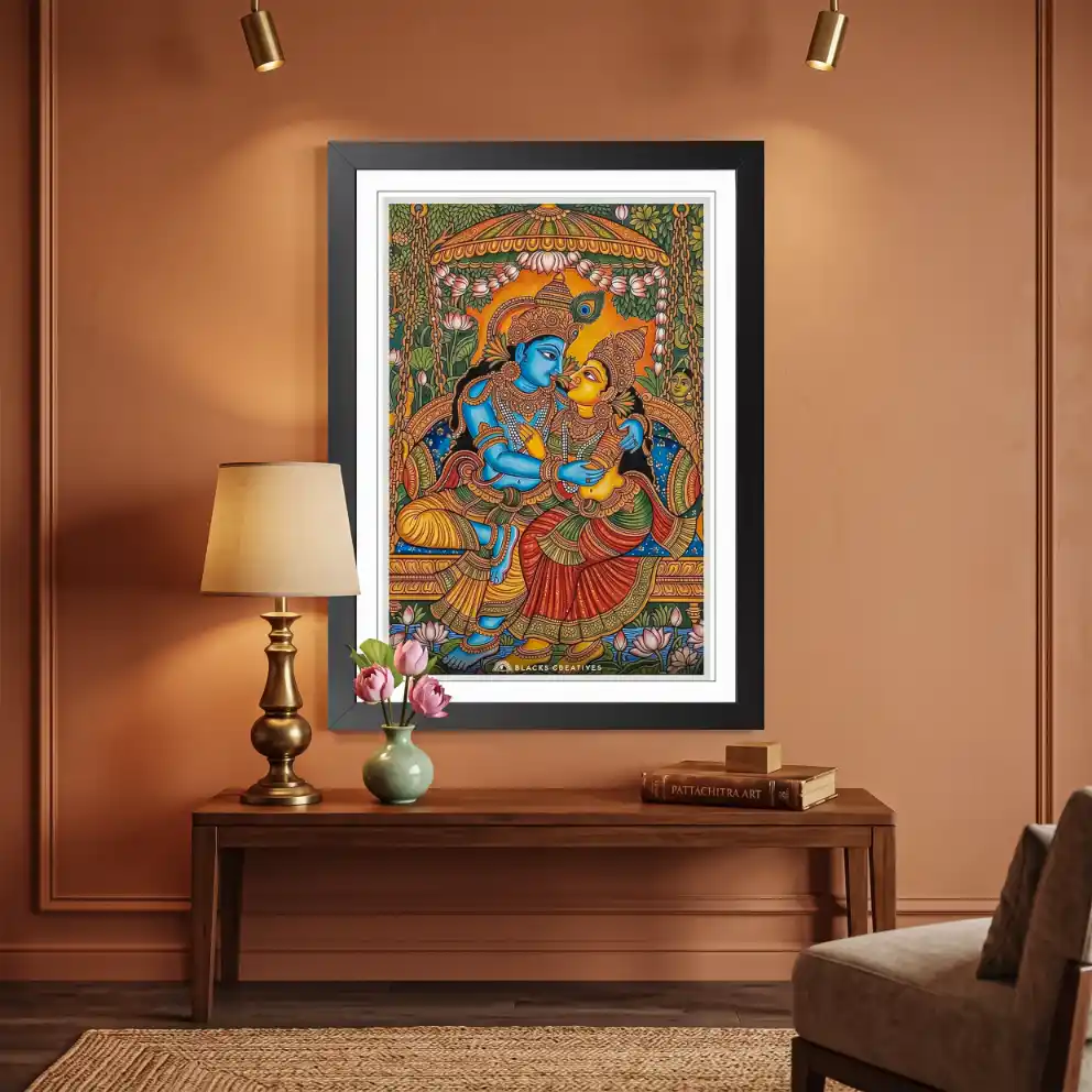 Kerala Mural Radha Krishna Swing Wall Painting Frame – 9x13 Inch