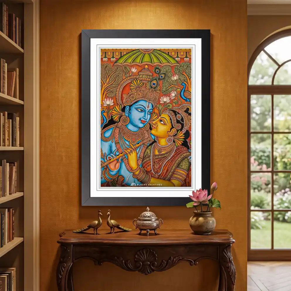 Kerala Mural Radha Krishna Portrait Wall Painting Frame – 9x13 Inch