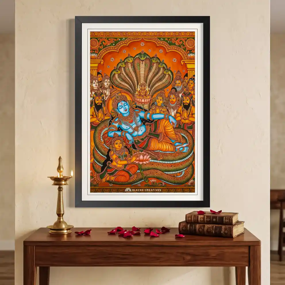 Vishnu Ananta Shayana Traditional Aesthetic Wall Painting With Frame