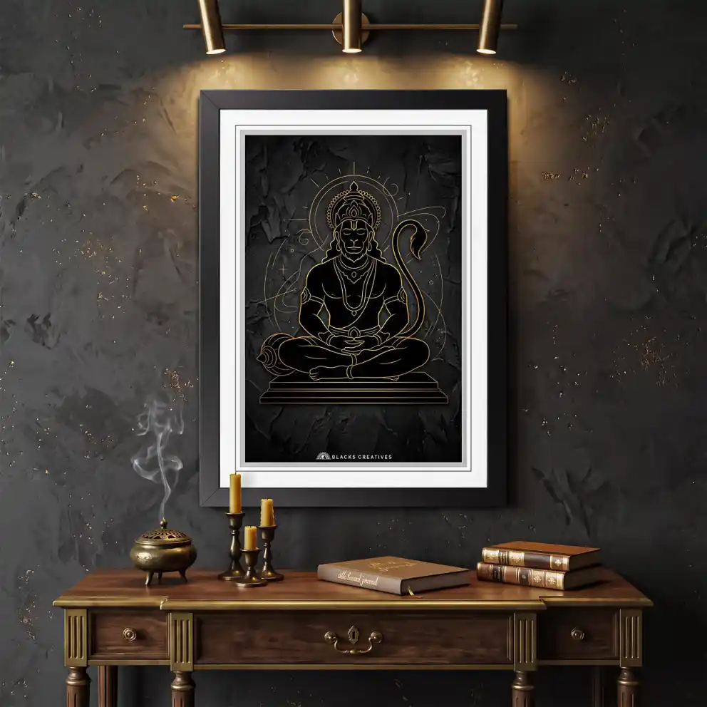 Lord Hanuman Aesthetic Wall Painting With Frame, 9x13 Inch