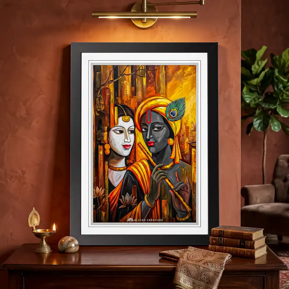 Radha Krishna Modern Art Wall Painting Frame, 9x13 Inch