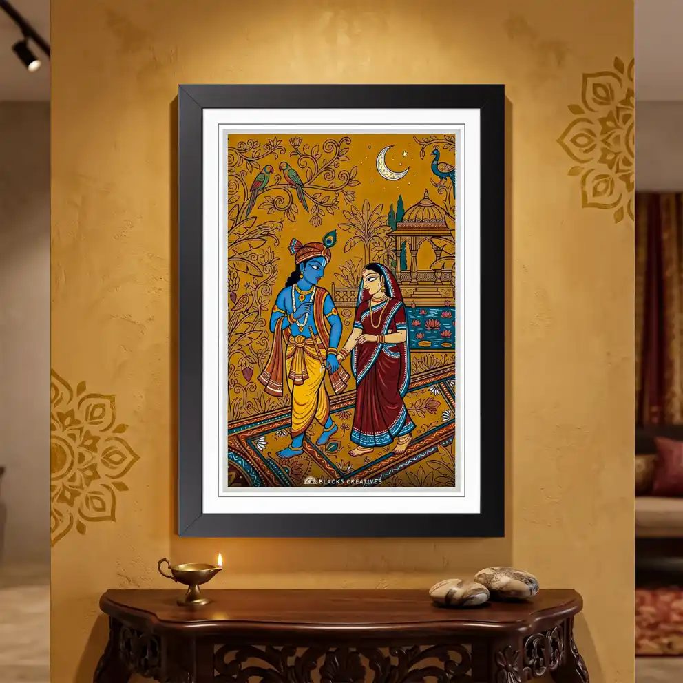 Radha Krishna Traditional Folk Art Wall Painting, 9x13 Inch