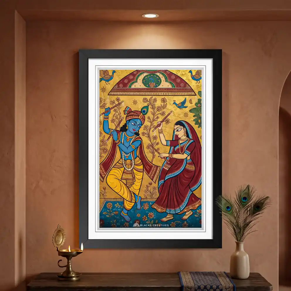 Radha Krishna Dandiya Dance Wall Painting With Frame, 9x13