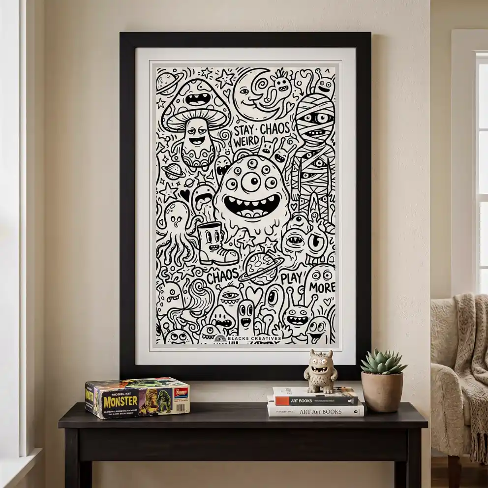 Stay Weird Doodle Aesthetic Wall Painting With Frame 9x13