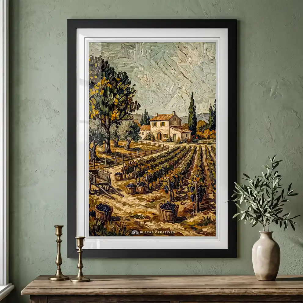 Tuscan Vineyard Wall Painting With Frame – 9x13 Inch Home Decor