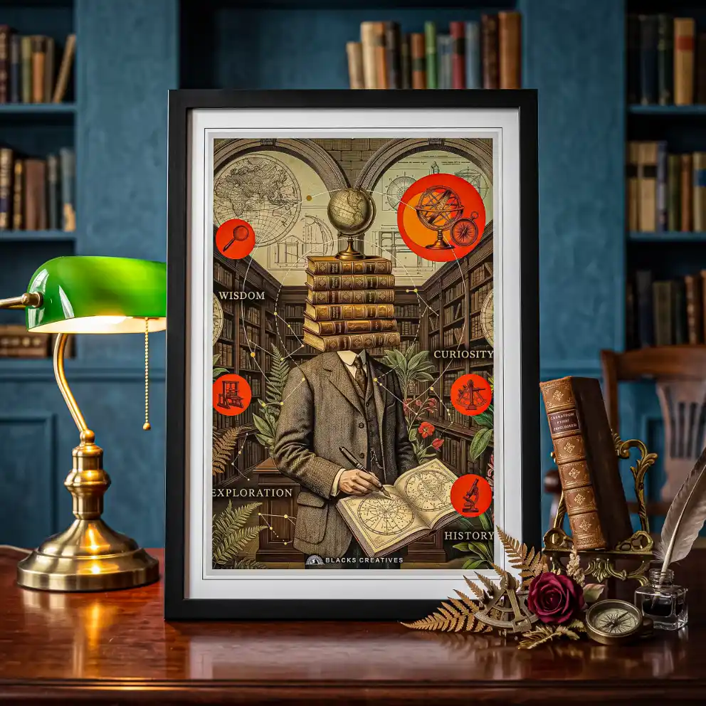 Book Scholar Library Wall Painting With Frame – 9x13 Inch