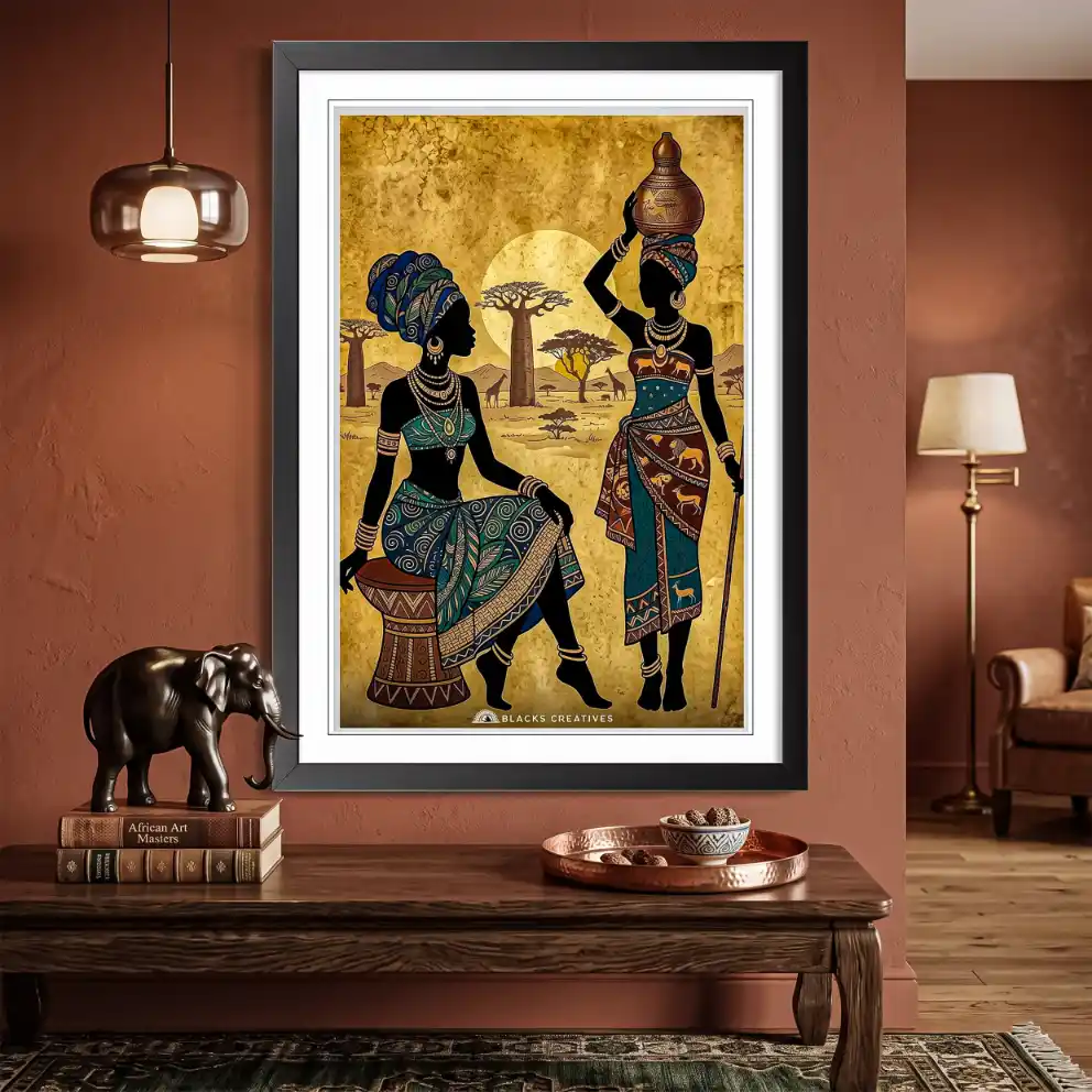 African Tribal Women Wall Painting With Frame, 9x13 Inch