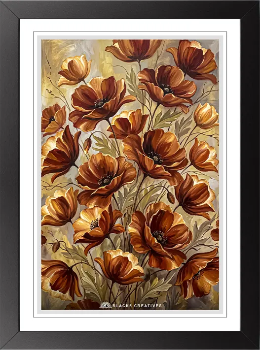 Amber Poppy Floral Wall Painting With Frame, 9x13 Inch
