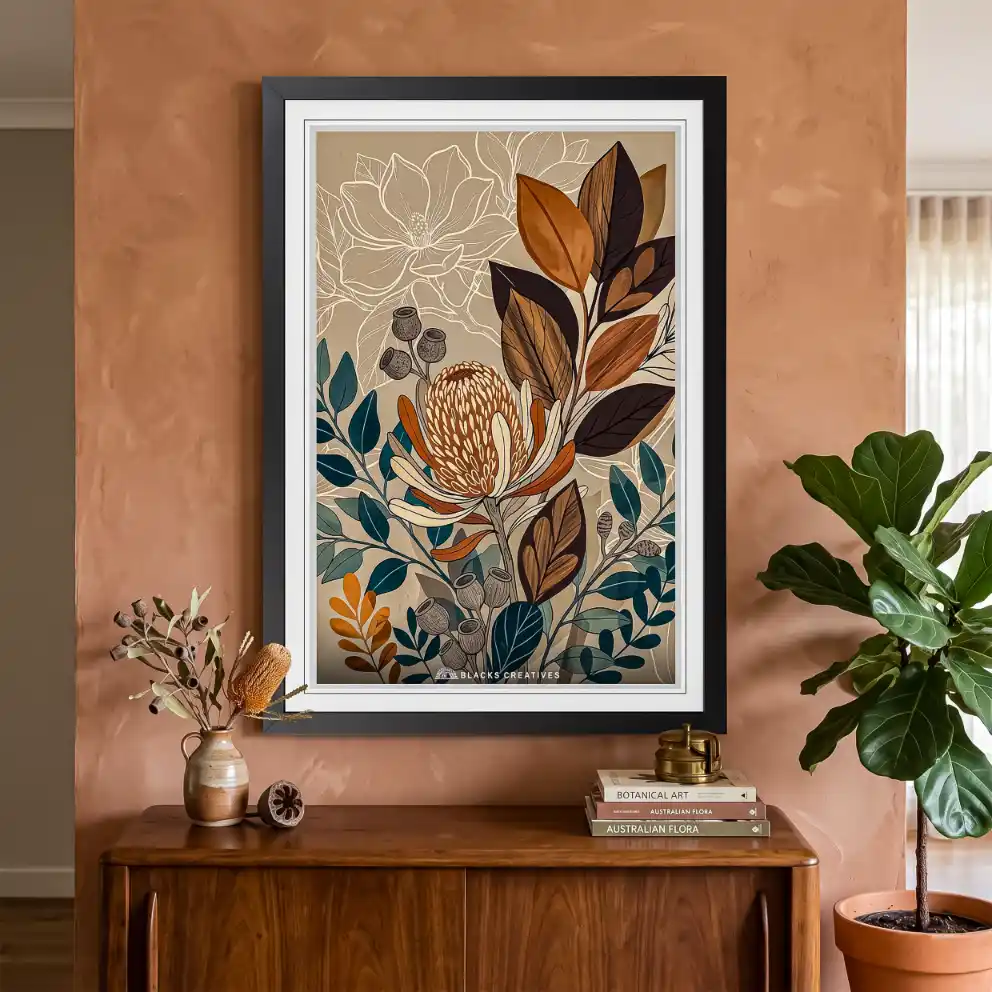 Botanical Protea Wall Painting With Frame, 9x13 Inch Aesthetic