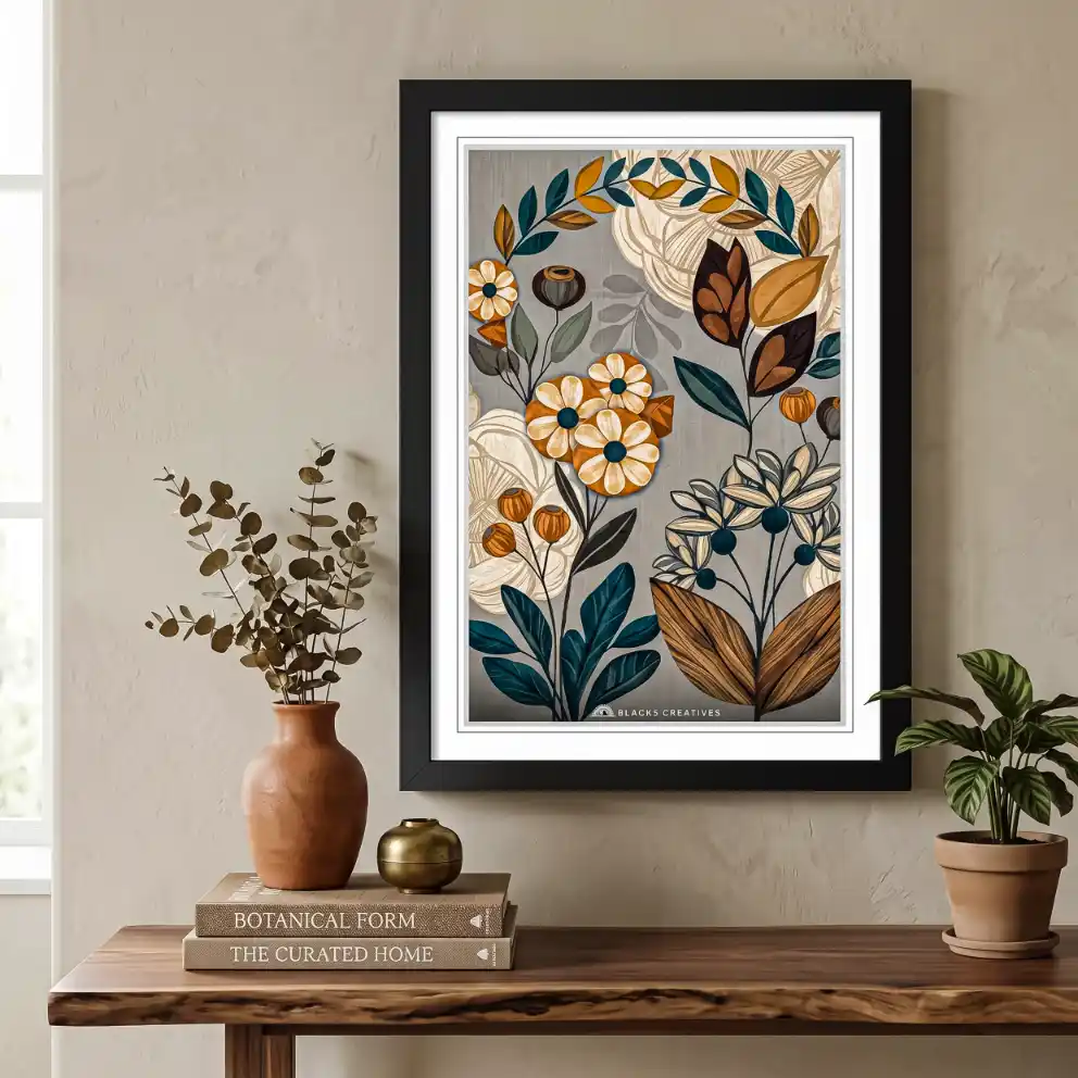 Scandinavian Botanical Wall Painting With Frame, 9x13 Inch Aesthetic