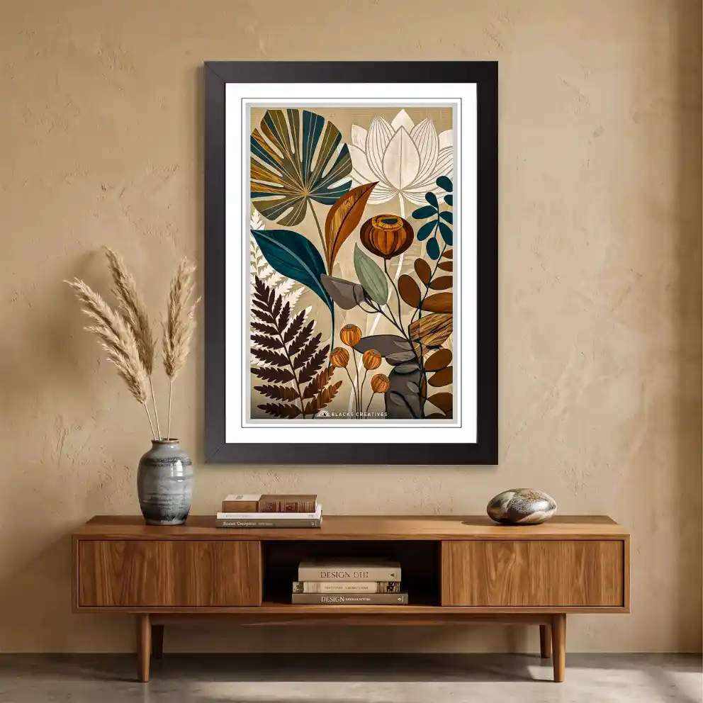 Tropical Leaf Botanical Wall Painting With Frame, 9x13 Inch