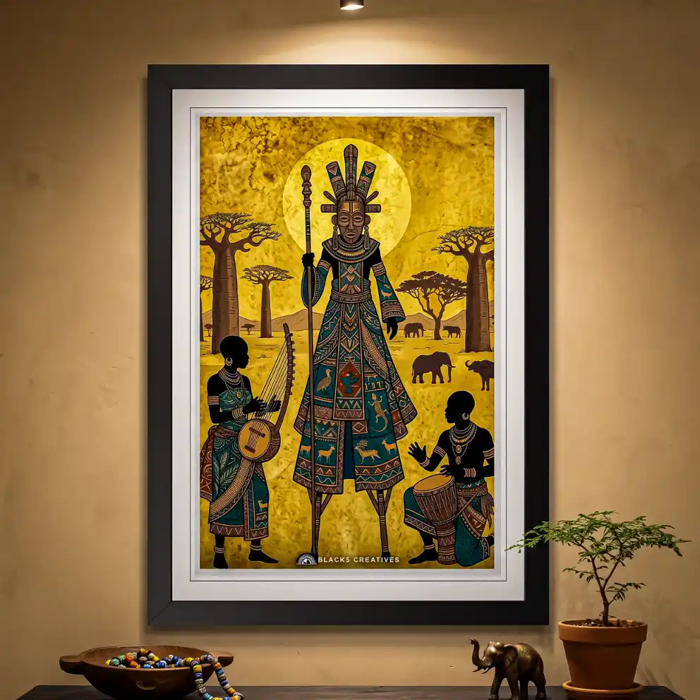 African Tribal Chief Wall Painting With Frame, 9x13 Inch