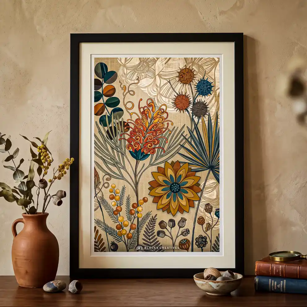 Grevillea Wildflower Wall Painting With Frame, 9x13 Inch Aesthetic