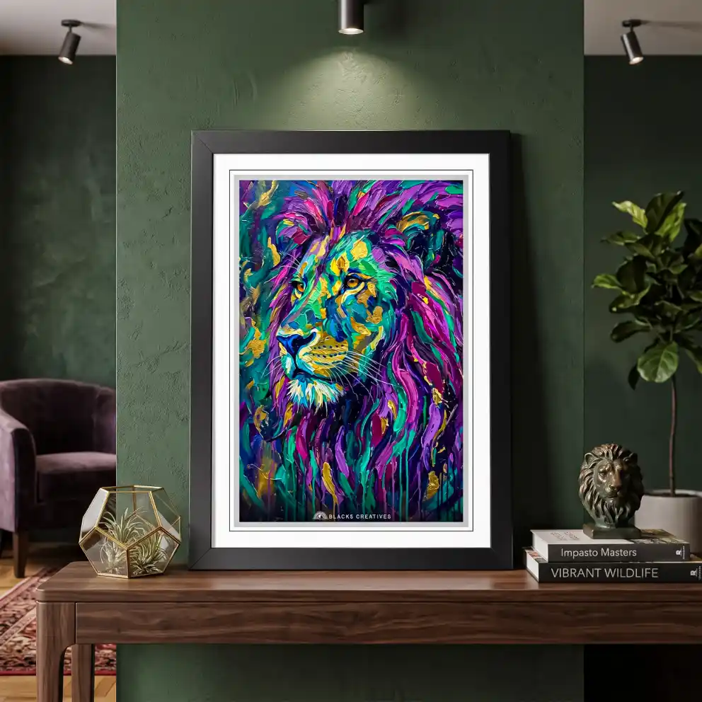 Golden Purple Lion Portrait Wall Painting Frame – 9x13 Inch