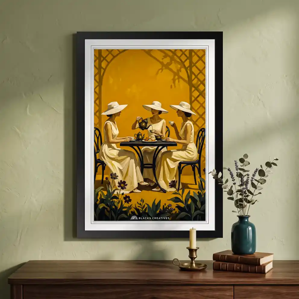 Vintage Garden Tea Party Wall Painting With Frame 9x13