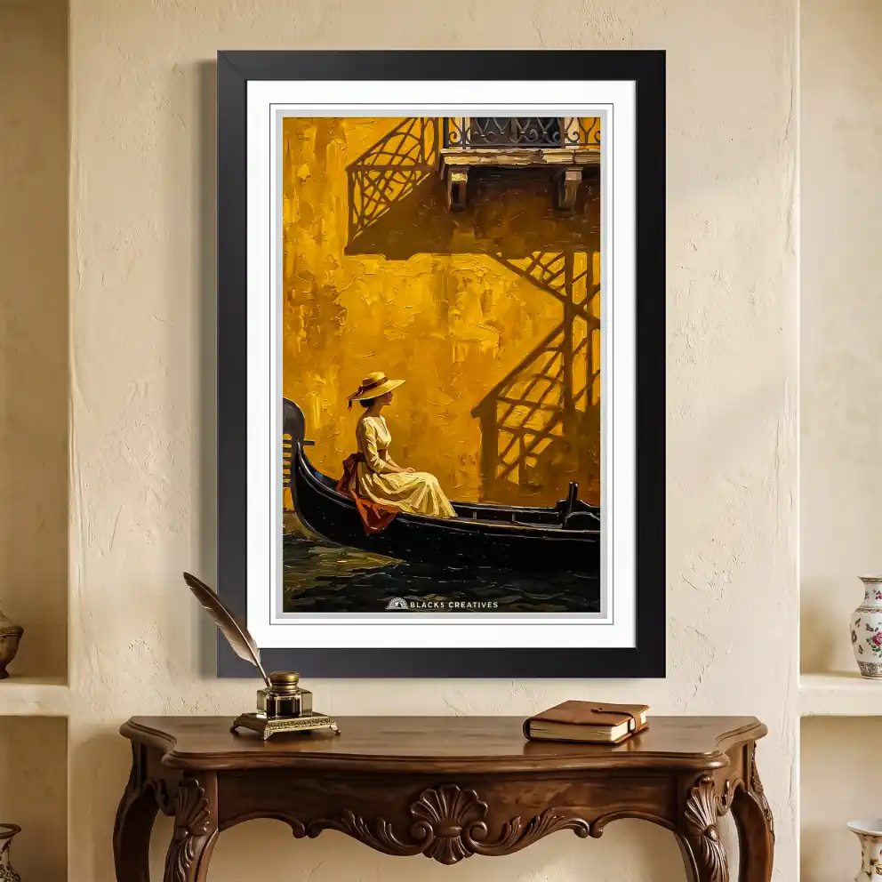 Venice Gondola Golden Hour Wall Painting With Frame 9x13