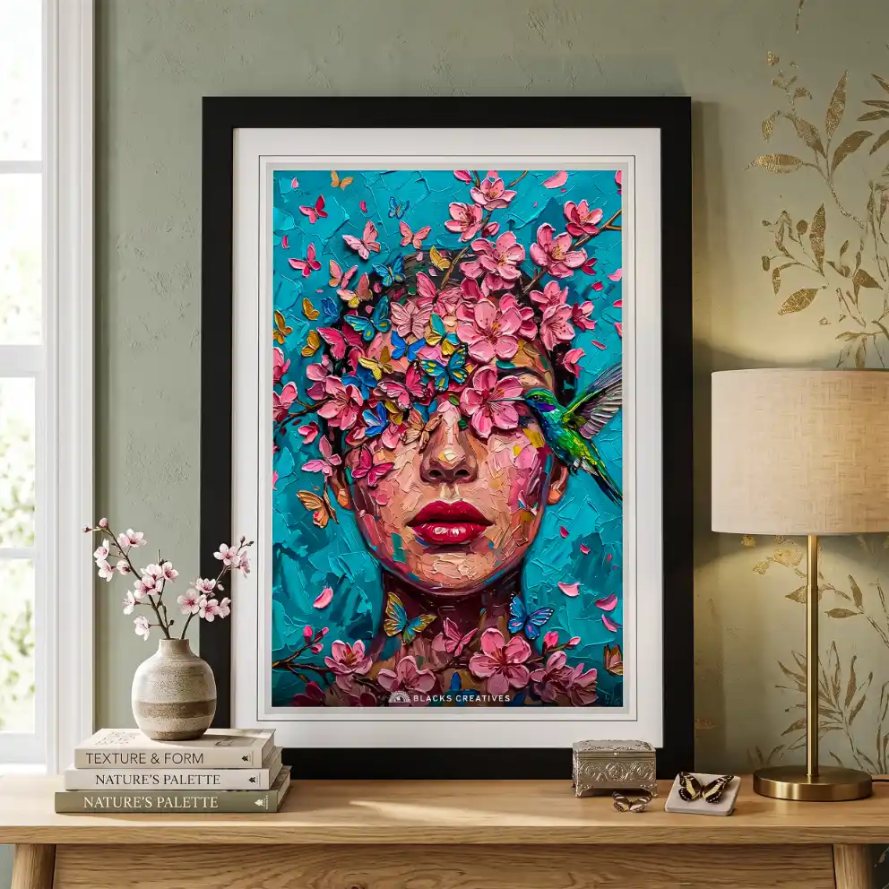 Blooming Eyes Butterfly Portrait Wall Painting With Frame 9x13