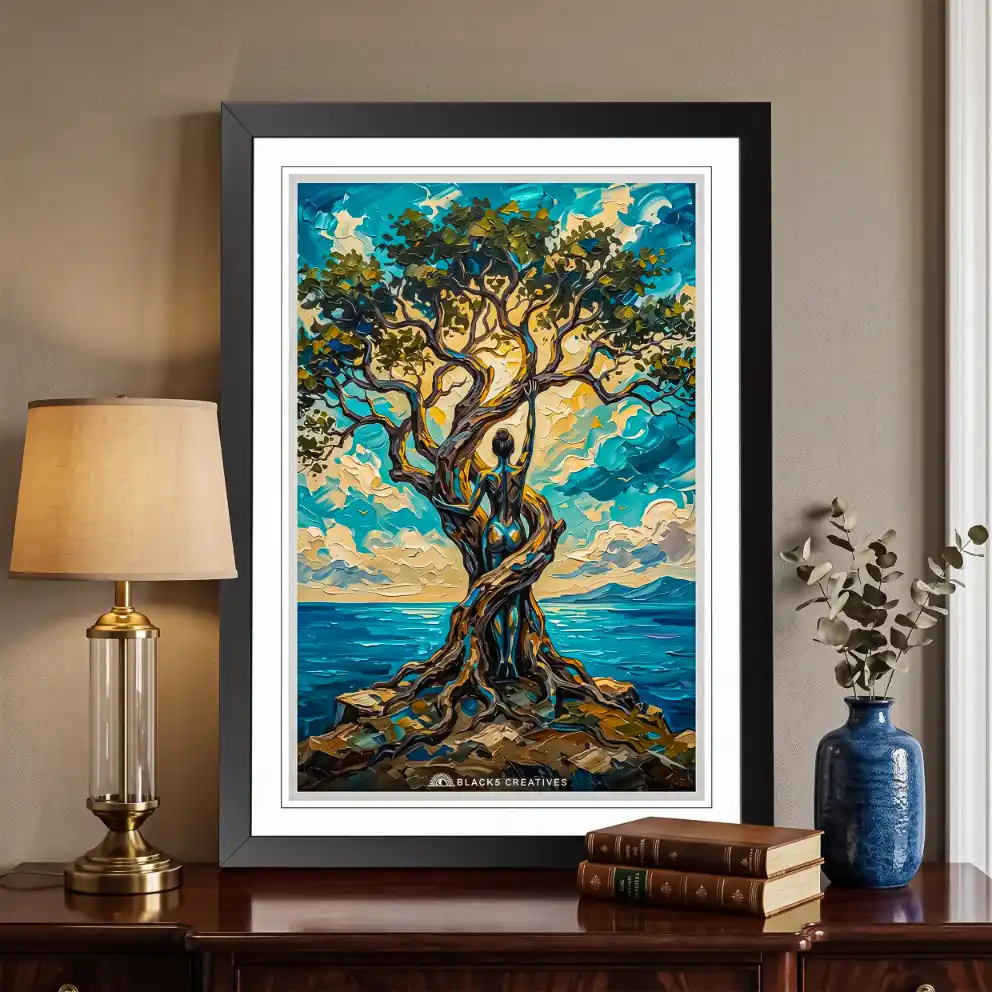 Tree Of Life Coastal Figure Wall Painting With Frame 9x13