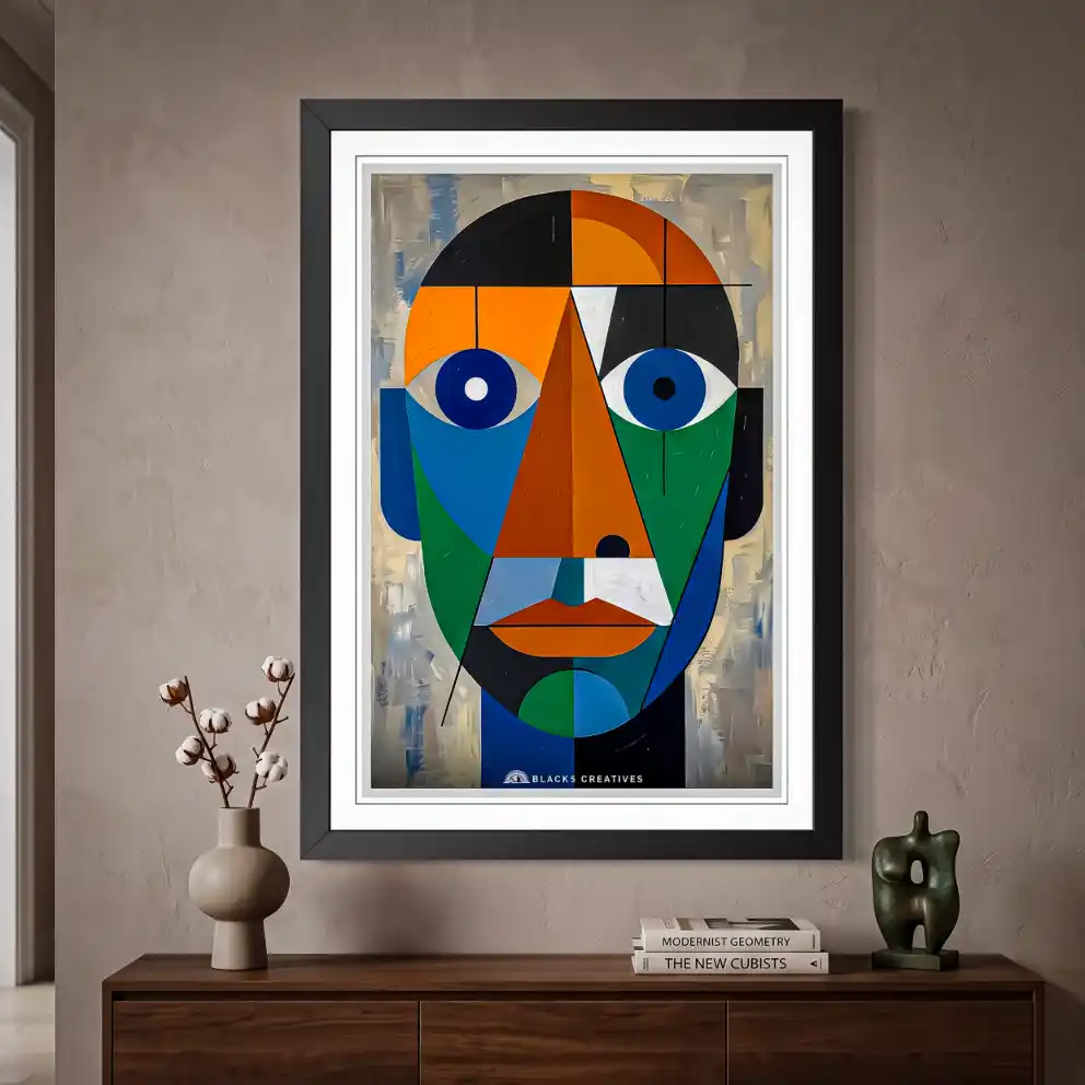 Bold Cubist Face Aesthetic Wall Painting With Frame 9x13